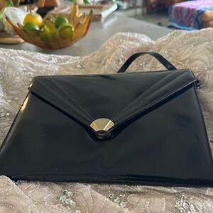 Vtg Salvatore  Ferragamo Black Patent Leather Shoulder Bag 1980s